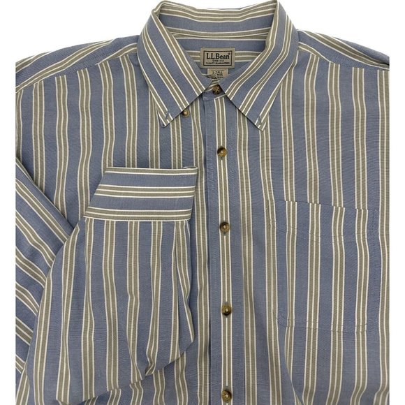 LL Bean Men's Tall size Large Striped Button Down‎ Long Sleeve Shirt Green Blue - Picture 1 of 6